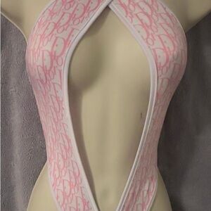 Pink and white Halter Bodysuit
